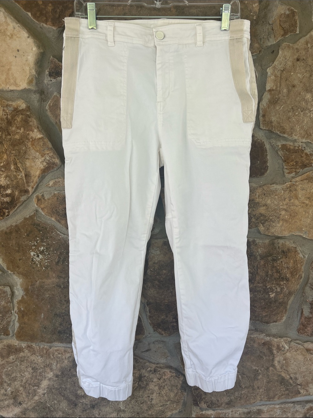 Anthropologie White Joggers with Tan Side Panels